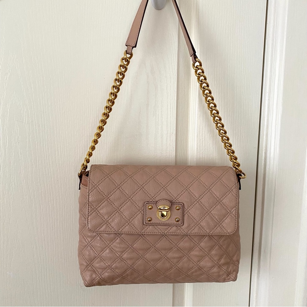 $895 Marc Jacobs Made in Italy Blush Pink Quilted Leather Gold Chain ShoulderBag